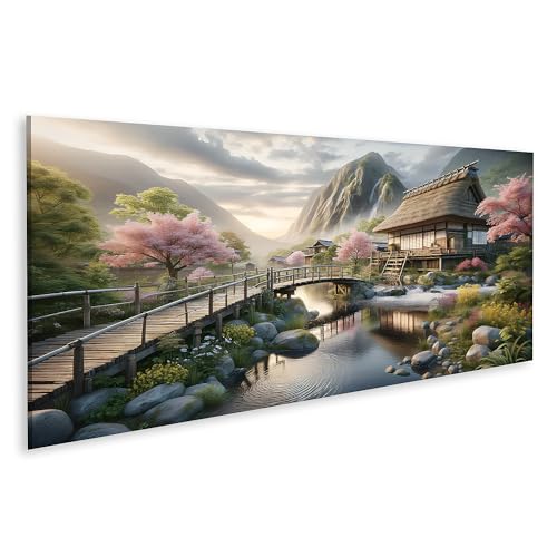 islandburner Tableau sur toile - Jardin japonais - Fleurs de cerisier - Hyper réaliste - Photos murales - Poster
