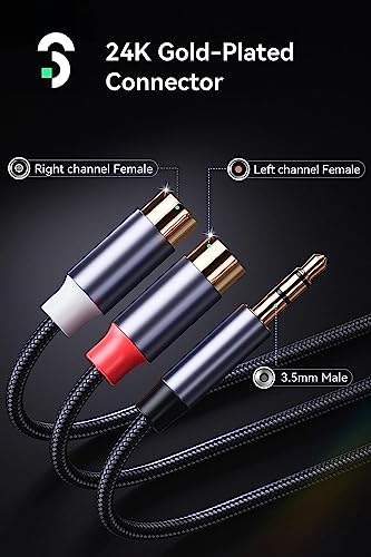 SOOMFON 3.5mm to RCA Audio Cable 1M, Red and White to Headphone Adapter, Gold-Plated Plugs - Image 2
