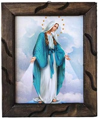miSantuario Nuestra Señora Virgen Milagrosa - Marco rústico de madera, 9 x 11 pulgadas, diseño de medalla milagrosa, nuevo