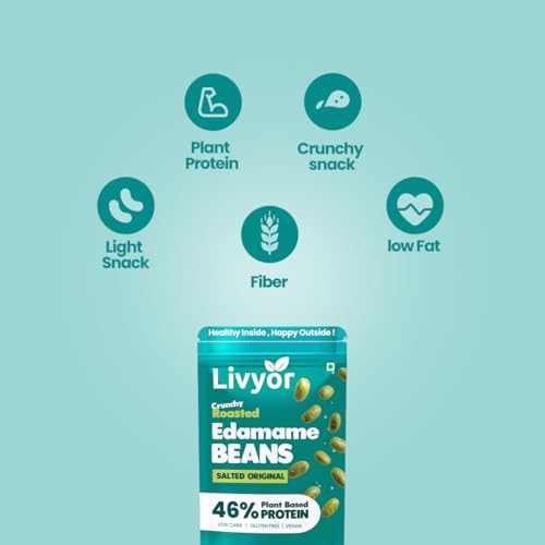 Image of Livyor Crunch Roasted Edamame Beans - 150g | Salted Original Flavour | Roasted not fried | Plant based healthy snack | High Protein Snack | Gluten Free | Vegan | High In fibre