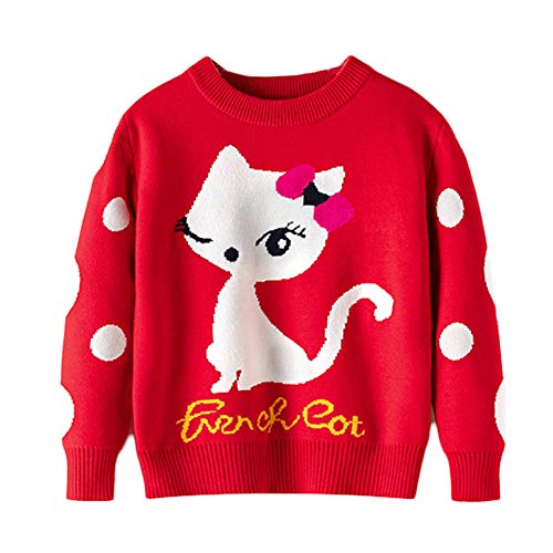 Toddler Girl Sweater Red Cat Winter Warm Long Sleeve Knite Pullover Cute Cartoon Sweatshirts Tops