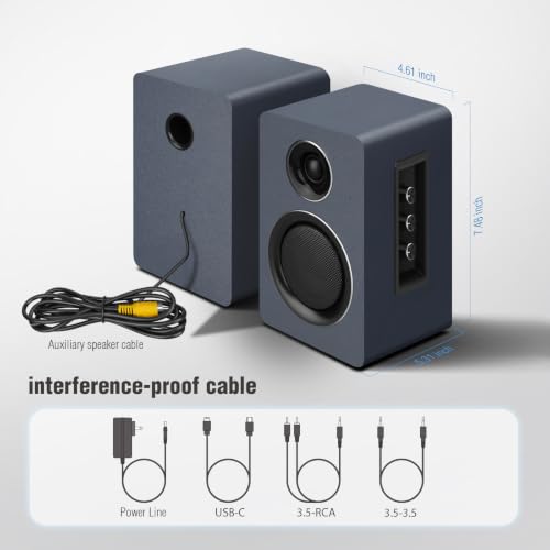 Image of Computer Speakers, Bluetooth 5.3, USB-C, AUX /RCA, 3.5-Inch Woofer, Grey