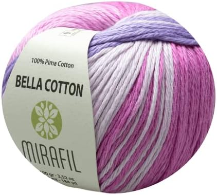 3 Pack Mirafil Bella Cotton, Variegated Colors, 100% Pima Cotton Yarn 50 g (1.76 oz) / 85 m (92 yd), Yarn Weight: 4 : Worsted-Aran (Multicolored)