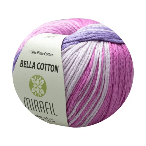 3 Pack Mirafil Bella Cotton, Variegated Colors, 100% Pima Cotton Yarn 50 G (1.76 Oz) / 85 M (92 Yd), Yarn Weight: 4 : Worsted-Aran (Multicolored) #TOP1