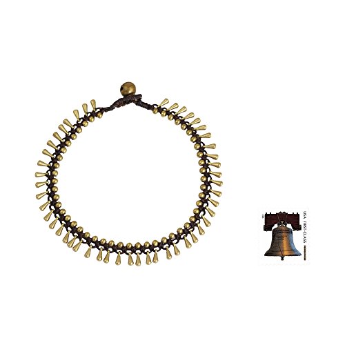 Novica Handmade Sweet Charm - Hill Tribe Brown Cords Brass Beaded Anklet, Non-Ringing Brass Bell, Anklet Bracelets For Women, Anklets Charm Bracelets, Handmade Womens Ankle Bracelets, Fashion Jewelry #TOP2