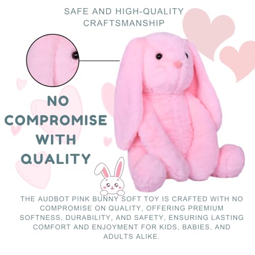 Image of Pink Bunny Soft Toy - 30Cm & Back Side Zip for Hide Small Gifts for Loved Once | Rabbit Plushies Kids Toys for 2-5 Years Boys & Girls | Teddy Bear Gift for Girlfriend