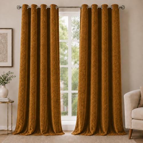 Image of Velvet Curtains | Heavy Soft Premium Velvet Drapes for Bedroom and Living Room | Semi Light Blocking, Thermal Insulated and Noise Reducing Window Panels | 5 Feet, Set of 2 (Brown)