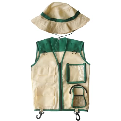 Chaleco explorador para niños, disfraz de campamento al aire libre, chaleco creativo y sombrero, equipo explorador para camping, senderismo, playa, selva, picnic, aula, safari, jardín, zoológico
