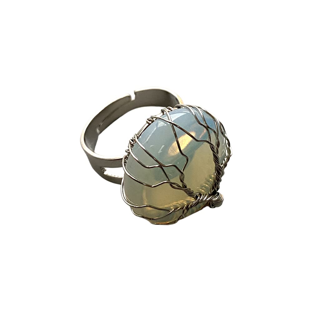 VIE Wire Wrapped Tree of Life Ring, 2cm, Opalite