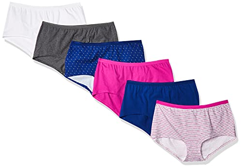 Fruit of the Loom Women's 6 Pack Assorted Cotton Boyshort Panties, Assorted, 9