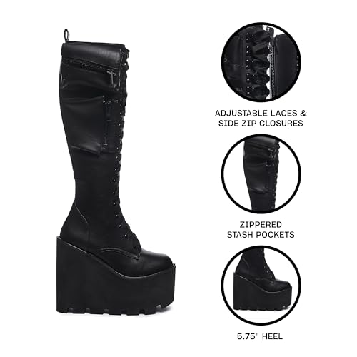 Dolls Kill Obsidian Pocket Platform Boots by Current Mood – Vegan Leather Knee High Boots for Grunge Fashion3