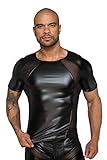 Herren T-Shirt aus Wetlook Material mit 3D Netzeinsätzen in schwarz erotisches Männer Shirt L