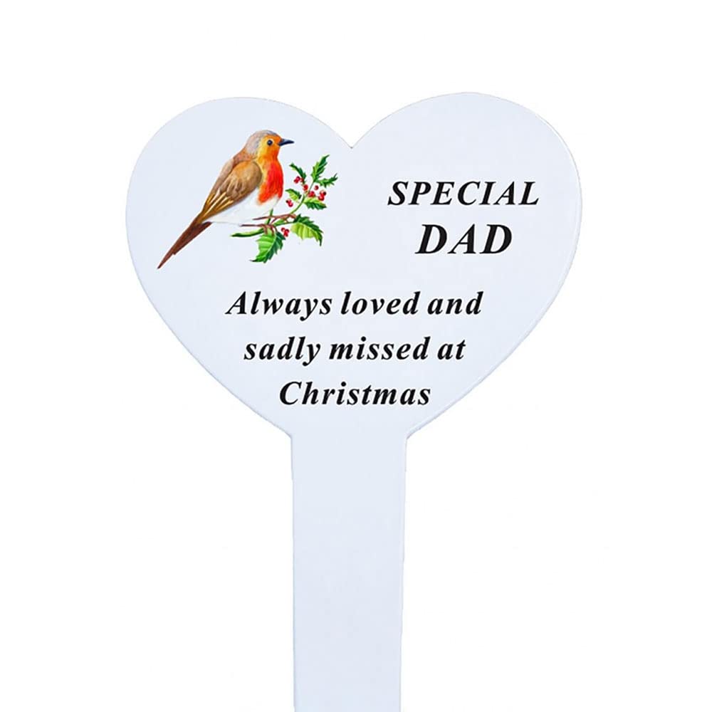 Special Dad Christmas Robin Memorial Heart Remembrance Verse Ground Stake