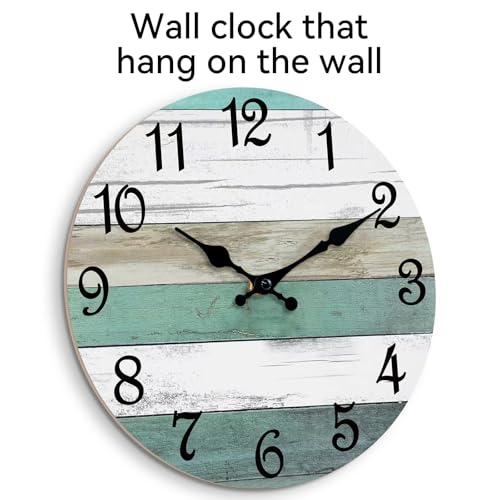 Image of CHYLIN Wall Clock,12 Inch Wall Clocks Battery Operated Silent Non Ticking, Teal Turquoise Rustic Clock Decorative for Kitchen Bathroom Bedroom Living Room(Bronze White)