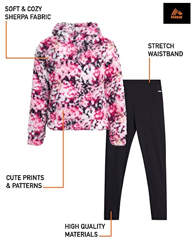 Image of RBX Girls Active Pants Set 2 Piece Quarter Zip Sweatshirt & Leggings (7-16) | Cozy Sherpa Fleece Fabric, Curved Twist-Front Hem, Elastic Stretch Leggings Waistband, Coordinated Two-Tone Colorway