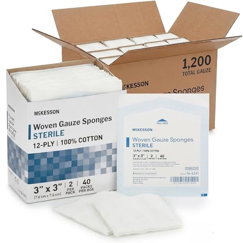McKesson Woven Gauze Sponges, Sterile, 12-Ply, 100% Cotton, 3 in x 3 in, 40 per Pack, 30 Packs, 1200 Total