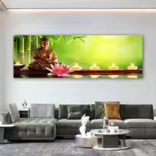 Toile zen paysage spa et lotus bambou décoration murale 50x150cm cadre interne