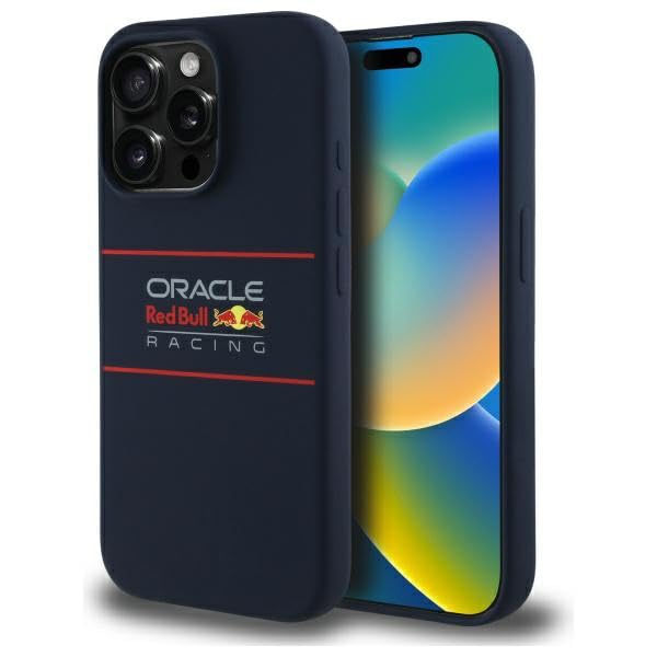 CG MOBILE Red Bull RBHMP15X24SIHSRV Coque pour iPhone 15 Pro Max 6,7" sous licence en silicone avec logo horizontal compatible avec MagSafe Bleu marine