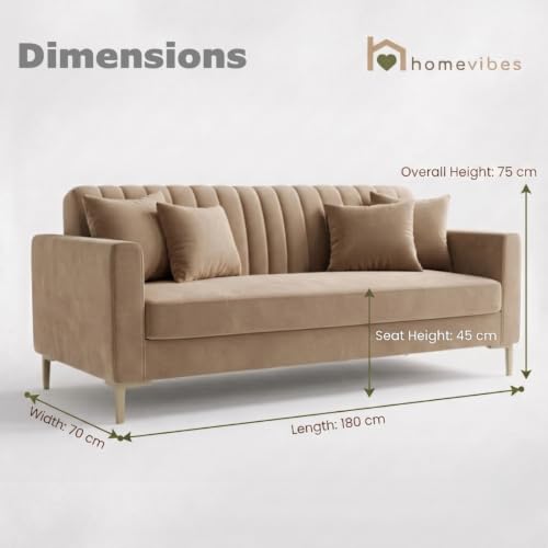Image of Velum 3 Seater Sofa for Living Room & Office | Premium Fabric Upholstery | Solid Wood Frame | Comfortable Seating | 3 Years Warranty (Beige, 3 Seater Sofa)