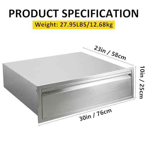 Image of Outdoor Kitchen Drawers 30 inch W x 10 inchH Flush Mount BBQ Single Drawers with Divider,Stainless Steel Built-in Drawer for Outdoor Kitchen Island Patio Grill Station