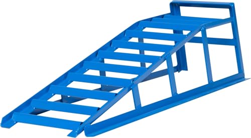 cartrend 10904 Auffahrrampe, blau, Tragkraft 1000 Kg, für Reifen bis 195mm Breite, mit Überfahrschutz 1 Stück, Hebebühne, KFZ Rampe, Auffahrbock, Hebeplattform,