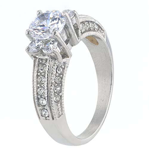 Flamereflection Stainless Steel 1.25 Carats Cubic Zirconia Three Stone Women's Engagement Ring Size 7 #TOP1