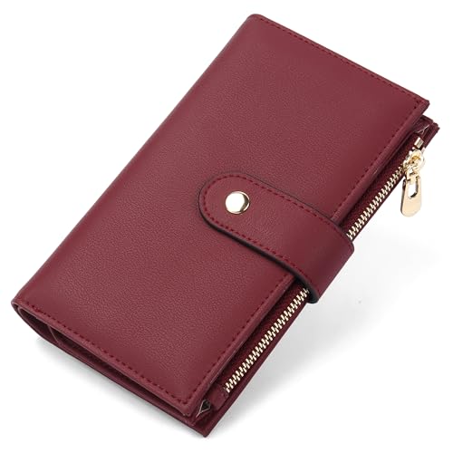 Image of yiijay Womens Wallet RFID Blocking Vegan Leather Trifold Clutch Credit Card Holder Ladies Travel Wallet Purse with Pen Holder, 1Wine Red, 6.3 x 4.1 x 1.3 inches, Rfid Wallet