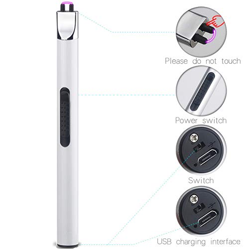 Leejie Lighter Candle Lighter Electric Lighter Rechargeable Usb Lighter Flameless Grill Lighter For Candles Bbqs Fireplaces Camping Cooking (White) #TOP2