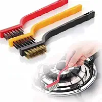 Jogo de Escovas para Limpeza, Kit com 3 Peças, Nylon, Metal e Aço, com Cabo Plástico