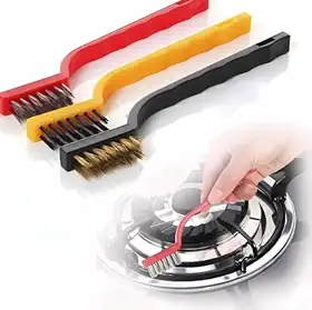 Jogo de Escovas para Limpeza, Kit com 3 Peças, Nylon, Metal e Aço, com Cabo Plástico