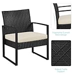 Yaheetech 3 Pieces Rattan Bistro Set, Outdoor Wicker Patio Modern Conversation Furniture, 2 Chairs & Tempered Glass Coffee Table for Garden, Balcony, Backyard, Poolside, Black/Beige - Image 5