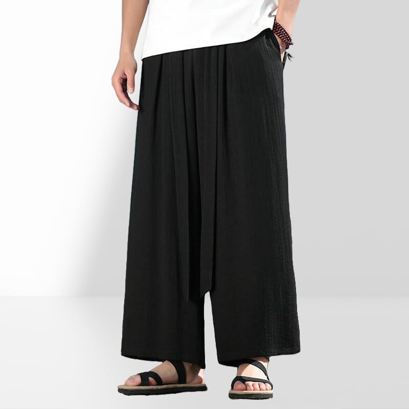 Pantalon style chinois homme coton lin ample droit décontracté