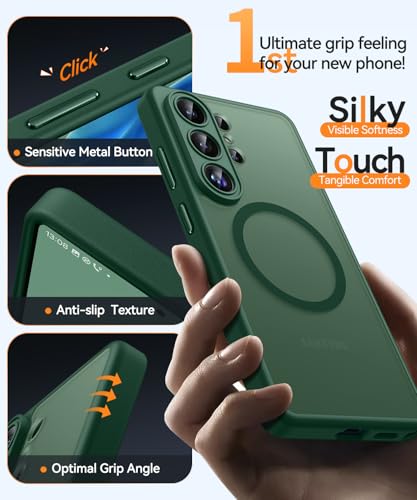 Image of CANSHN Designed for Samsung Galaxy S26 Ultra Case (6.9 inch), Upgraded [Full Camera Protection] [Compatible with Magsafe] [Translucent Matte] Shockproof Protective Phone Cover, Deep Green