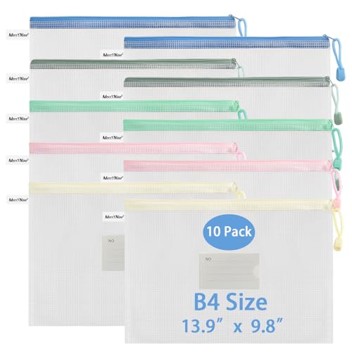 MerryNine Lot de 10 pochettes en maille à fermeture éclair B4 en plastique étanche pour fournitures scolaires et de bureau, rangement au point de croix B4