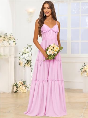 Chiffon Bridesmaid Dresses for Women Spaghetti Strap Halter Tiered A Line Formal Dress3