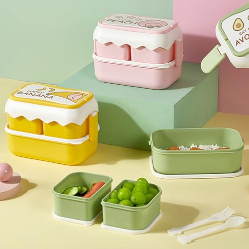 Linda Lonchera Portátil para Estudiantes Caja de Dibujos Animados para Microondas Contenedor de Almuerzo con Compartimento Accesorios Profesionales para Uso Rosa