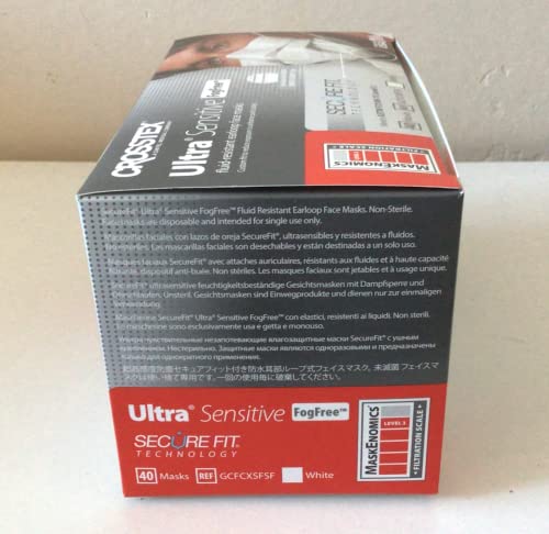 crosstex cr-gcfcxsf ultra sensitive fogfree earloop mask white pack of 40