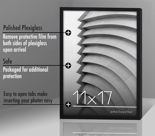 Americanflat 11x17 Picture Frame with Polished Plexiglass - Streamline Collection - Thin Border Picture Frame for Wall Display - Hanging Hardware Included - Black