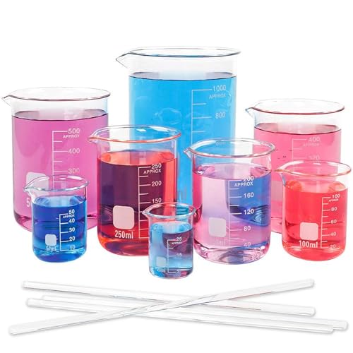 Superlele SUPERLELE201903270001 8Pcs Glass Graduated Beaker Set 25, 50, 100, 200, 250, 400, 500, 1000Ml, Glass Measuring Beakers With 4 Stirring Rods cover