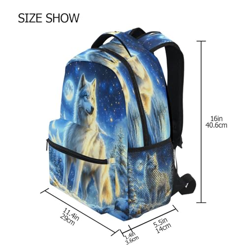 Wolf Moon Night Landscape Blue Backpack for School Boys Girls Adults Kids Bookbag Laptop Bag 15L4
