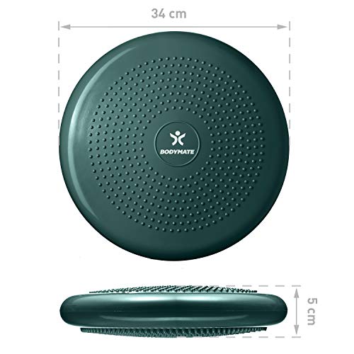 BODYMATE Ballsitzkissen inkl. Pumpe MIDNIGHT-GREEN 34cm Durchmesser - Balance-Kissen, Luftkissen, Balance Pad, Noppenkissen - Core-, Fitness-, Reha-, Koordinations- und Rückentraining
