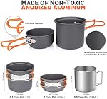 8pcs Camping Cookware Set, Camping Pot and Pan Set with Mini Backpacking Stove Stainless Steel Cup Spork and Tank Bracket Cleaning Tools Mesh Bag,Cooking Gear for Outdoor Hiking Picnic