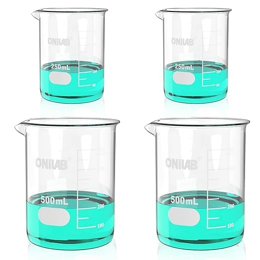Beaker en verre 250 ml et 500 ml avec graduation et poignée ONiLAB 13900245