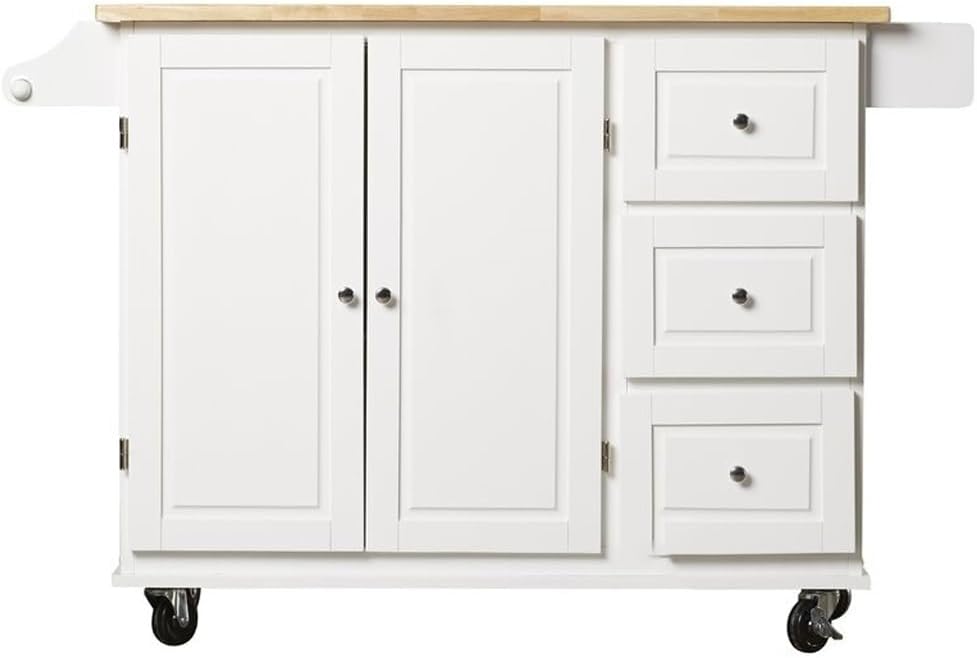 Kitchen Cart with Wood Top and Drop Leaf Breakfast Bar Rolling Mobile Island 54 Inch Width Black