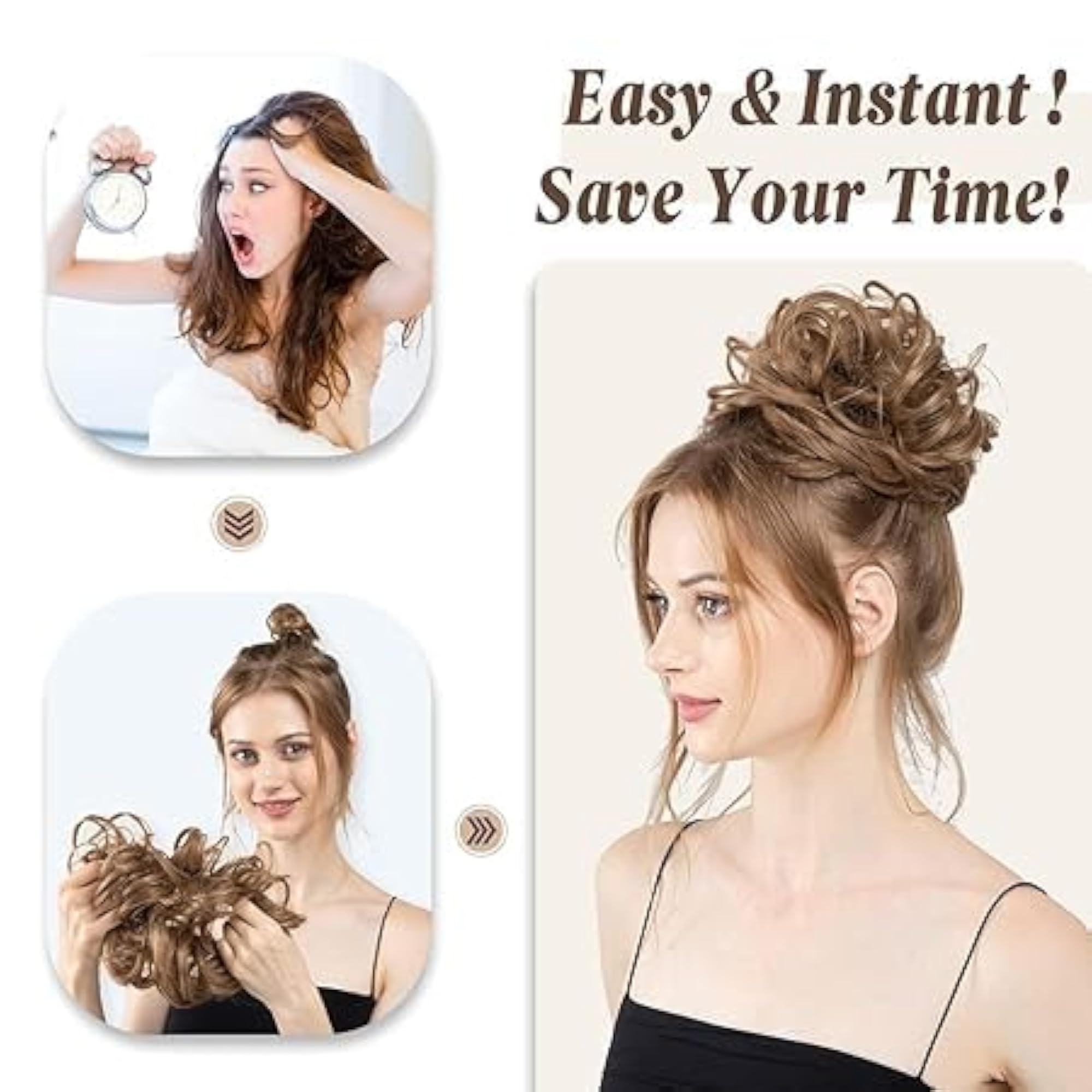 Women's Messy Bun Hair Piece, Synthetic with Rubber Band (Brown)
