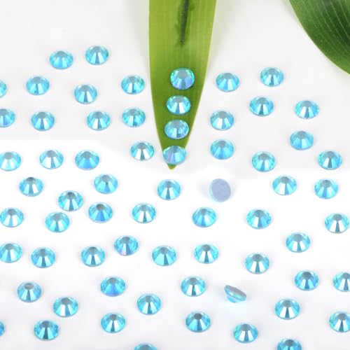 Image of Bymitel Hotfix Crystal Rhinestones Round Gems Iron on DIY Jewelry Making Flat Back for Crafts,Aquamarine AB, 2mm(SS6 /2880pcs)