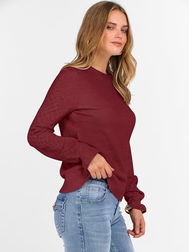 ANRABESS Sweaters for Women Lace Long Sleeve Tops 2025 Fall Dressy Casual Business Knitted Pullover Shirts Puff Cuffs Outfits4