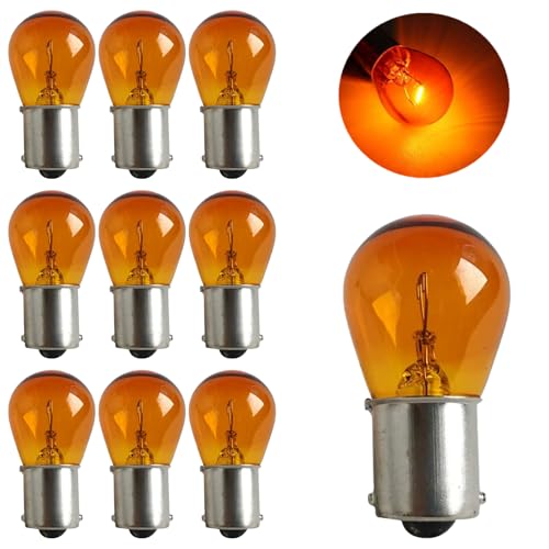 DUSCOKE 10PCS Car 1156 Turn Signal Light, Mini P21W 1141 High Brightness Stable Filament Brake Light Bulb, 12V 21W BA15S Waterproof Halogen Bulb for Taillight Parking Lights Replacement (Amber)