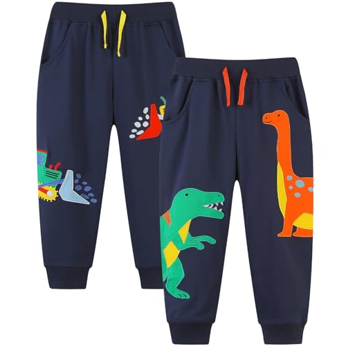 IjnUhb Boys Sweatpants，Toddlers Cotton Pull On Jogger Pants, Kids Elastic Waist Stretch Pants, 2-Pack
