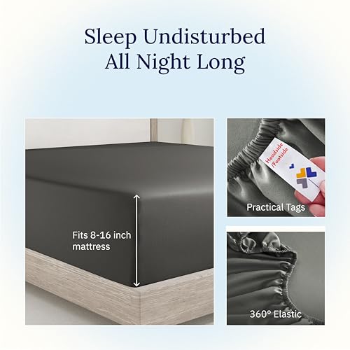 California Design Den Deep Pocket Fitted Sheet Only, Soft 400 Thread Count 100% Cotton King Sheet, No Pop-Off Elastic, Durable Sateen Weave (Grey)